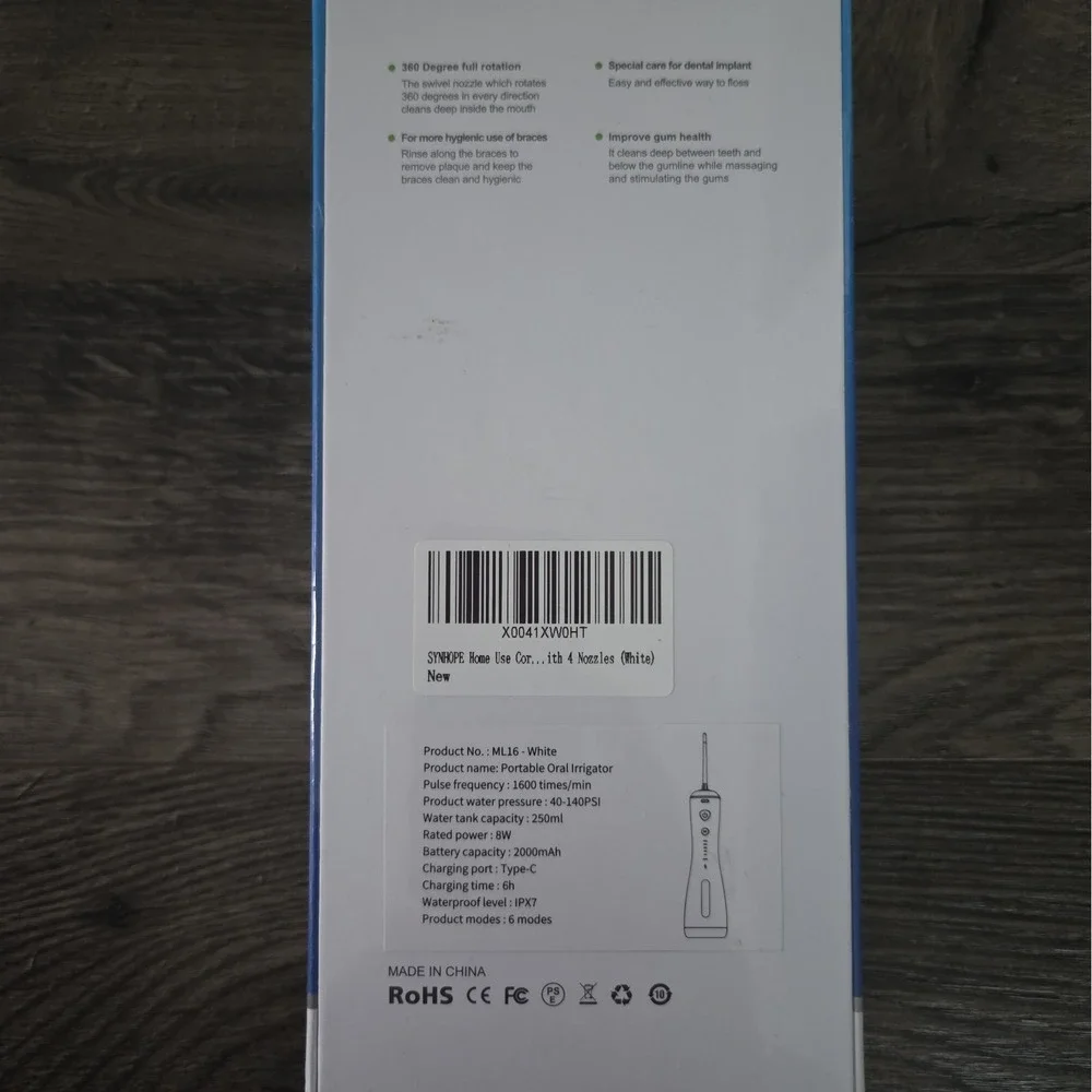 SYNHOPE ML16 Portable Water Flosser Cordless Rechargeable IPX7 White Sealed